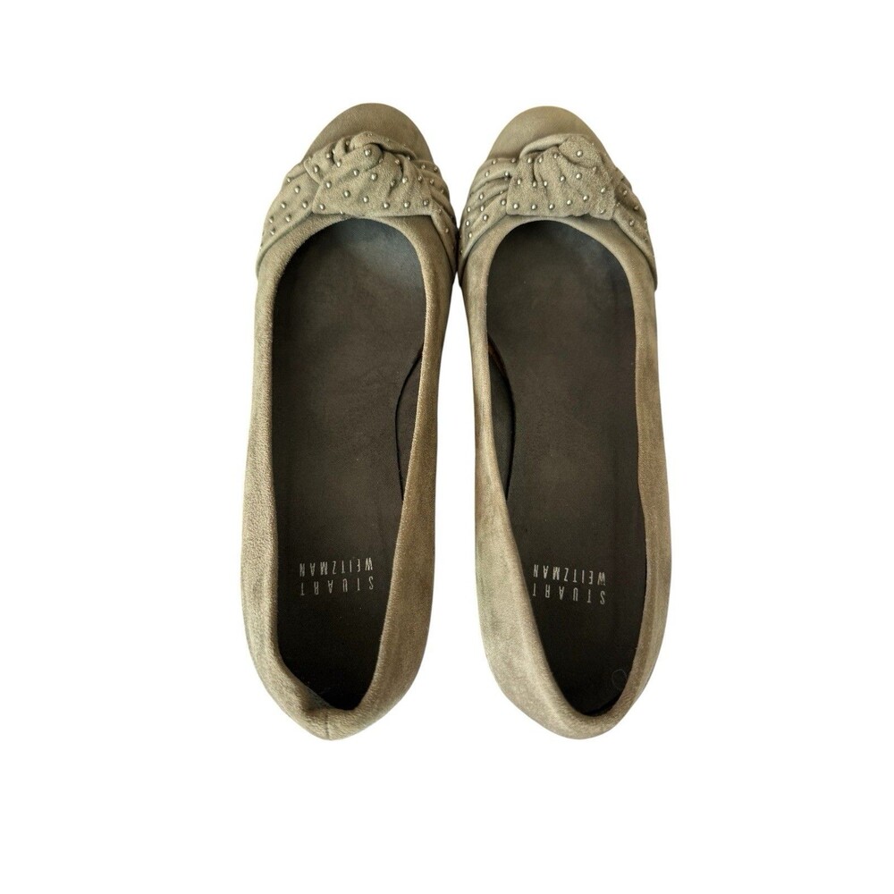 Stuart Weitzman Olive Suede Knot Ballet Wedge Flats Studded Toe Size 7.5